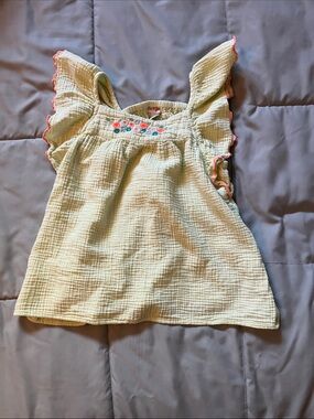 Cat & Jack Light Yellow Baby Dress with Coral and Teal Floral Embroidery